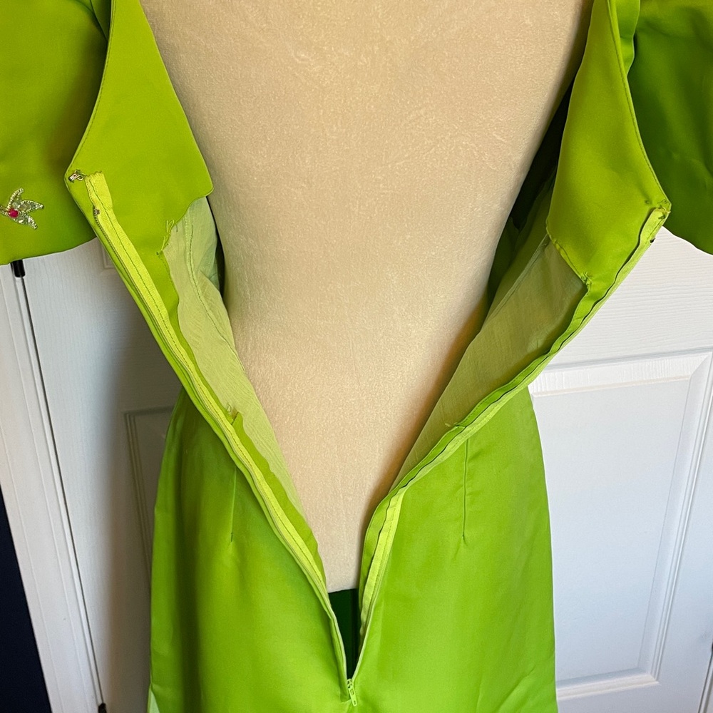 Vintage Handmade Filipiniana Dress Mestiza Gown Lime Green Beaded Size Small - Picture 8 of 15